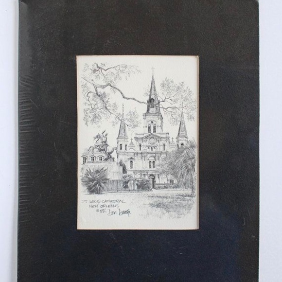 VINTAGE 1976 St LOUIS CATHEDRAL NEW ORLEANS DON DAVEY SIGNED PRINT Black White - Picture 1 of 5